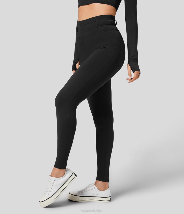 ropa activa negro BBV2NZ1572 mujer Halara Leggings de yoga 7/8 con bolsillo lateral trasero y cintura súper alta de Softlyzero