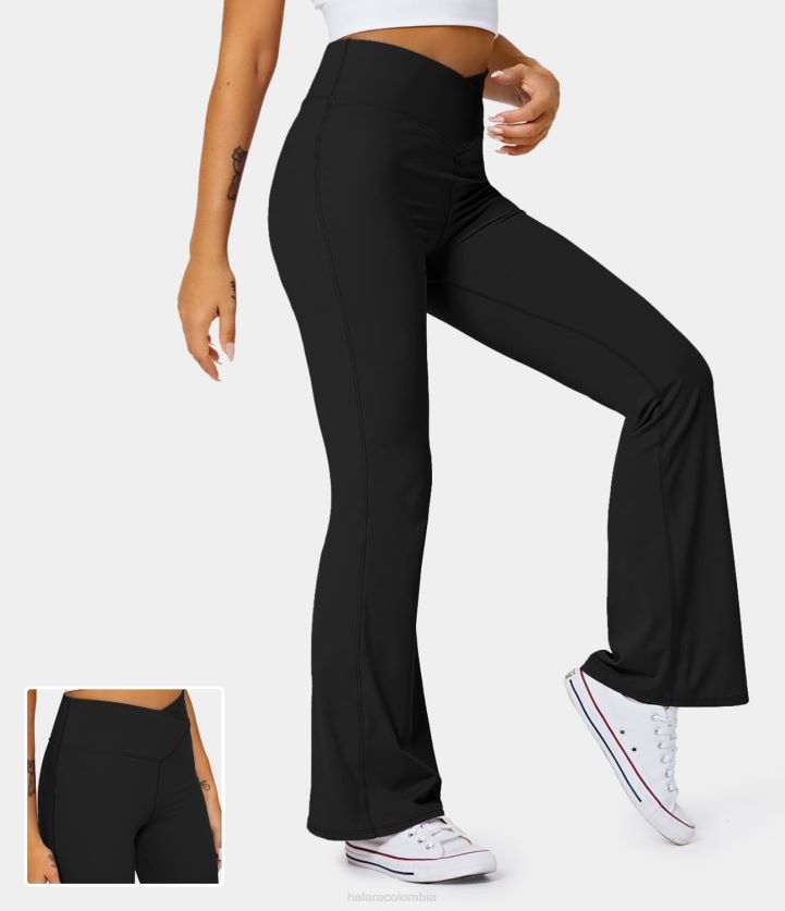 ropa activa negro BBV2NZ288 mujer Halara leggings de yoga acampanados cruzados de talle alto