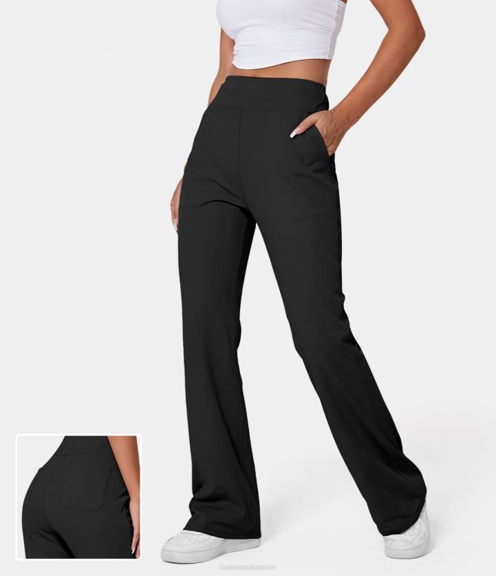 ropa activa negro BBV2NZ298 mujer Halara leggings acampanados lisos con bolsillo lateral y talle alto