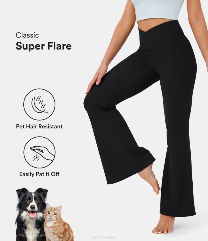 ropa activa negro BBV2NZ324 mujer Halara Patitoff Flow leggings súper acampanados cruzados resistentes al pelo de mascotas de talle alto con bolsillo trasero