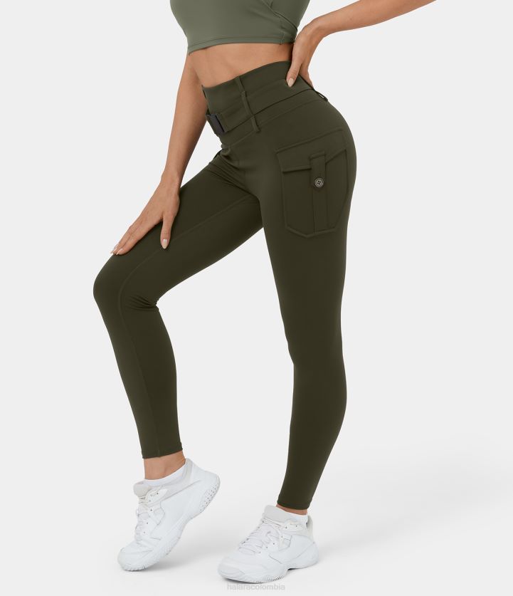 ropa activa noche del bosque BBV2NZ270 mujer Halara leggings cargo de yoga 7/8 con bolsillo lateral con solapa y cinturón de talle alto