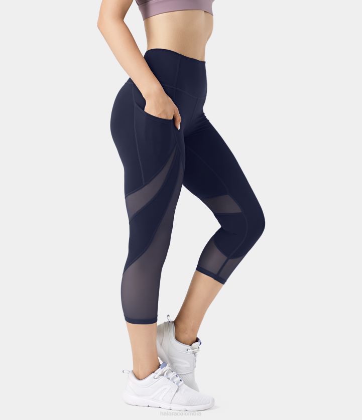 ropa activa original BBV2NZ1508 mujer Halara leggings capri lisos con bolsillo lateral de malla en contraste y talle alto de softlyzero