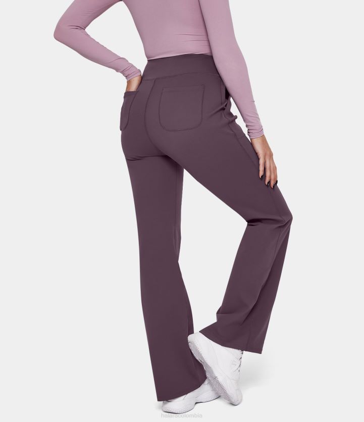 ropa activa púrpura oscuro de la tarde BBV2NZ346 mujer Halara leggings acampanados lisos con bolsillo lateral y talle alto