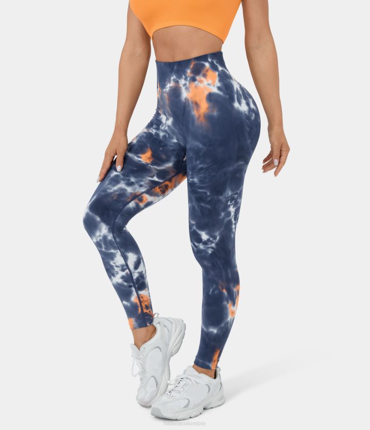 ropa activa teñido anudado azul oscuro BBV2NZ1470 mujer Halara leggings de yoga teñidos anudados de cintura alta y flujo sin costuras