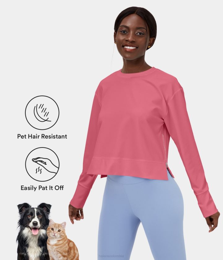 ropa activa Rosa del desierto BBV2NZ1972 mujer Halara Sudadera deportiva informal recortada con cremallera resistente al pelo de mascotas patitoff flow