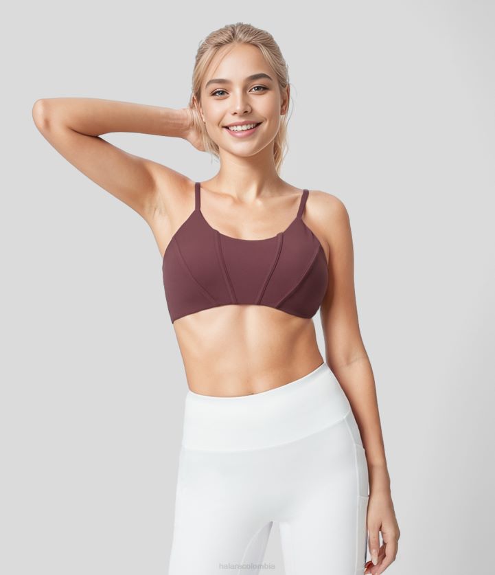 ropa activa caoba roja BBV2NZ1622 mujer Halara Sujetador deportivo de yoga sin espalda con correa ajustable y cuello en U de soporte bajo de Softlyzero