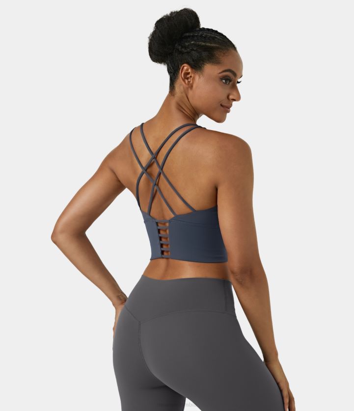 ropa activa despierto toda la noche - gris lila BBV2NZ1578 mujer Halara Sujetador deportivo de yoga con palangre y cuello en U cruzado, sin espalda y con soporte bajo