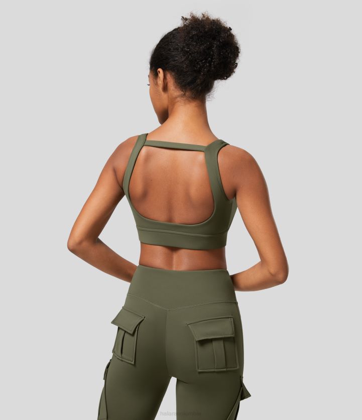 ropa activa hierba gris verde BBV2NZ1592 mujer Halara Sujetador deportivo para correr de secado rápido de malla sin espalda con cuello cuadrado y soporte medio speedwave