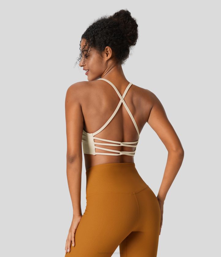 ropa activa maíz dulce BBV2NZ1602 mujer Halara Sujetador deportivo de yoga entrecruzado, sin espalda, con soporte bajo y flujo sin costuras