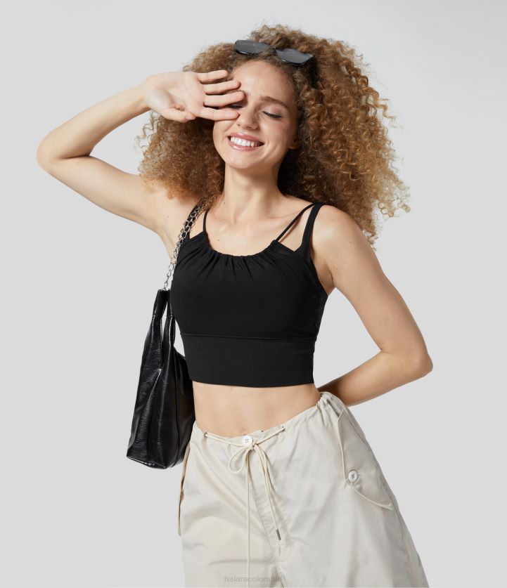 ropa activa negro BBV2NZ1612 mujer Halara Sujetador deportivo de yoga sin espalda con pliegues de malla en contraste de soporte bajo