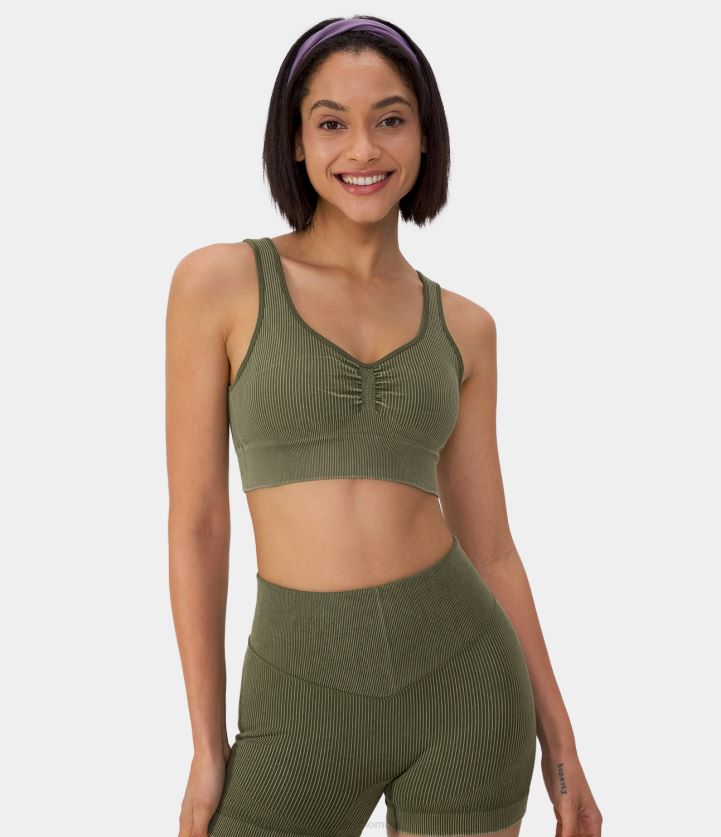 ropa activa original BBV2NZ1614 mujer Halara sujetador deportivo de yoga fruncido con soporte medio y flujo sin costuras