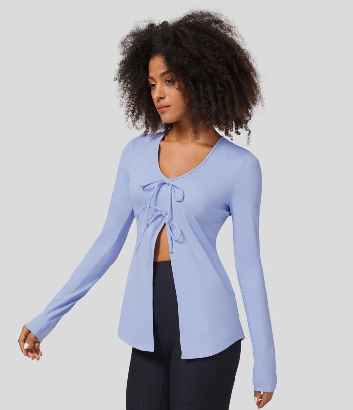 ropa activa Garza azul BBV2NZ1863 mujer Halara top deportivo de yoga con abertura frontal y lazo de manga larga