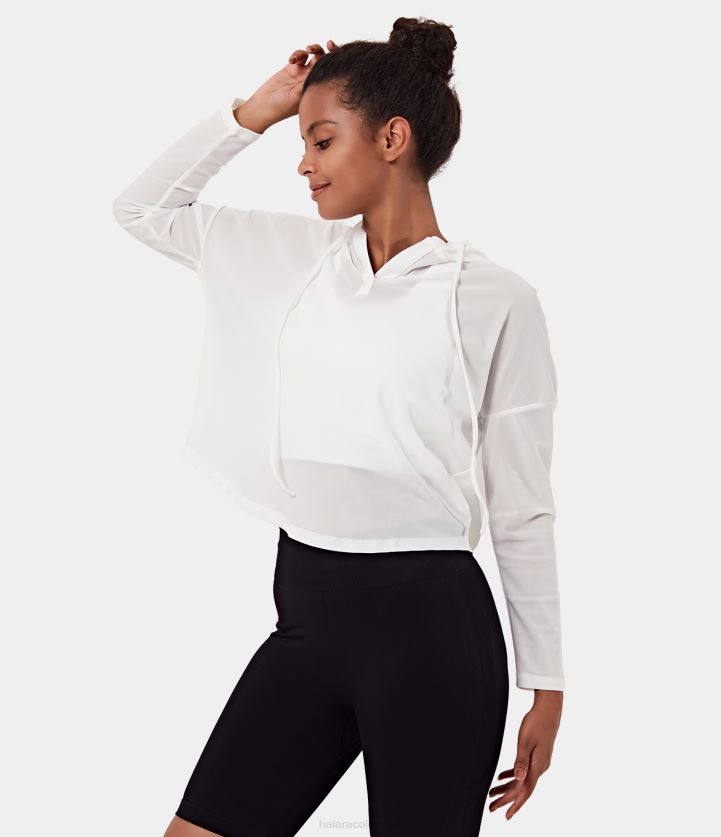 ropa activa blanco BBV2NZ1696 mujer Halara Top deportivo transparente con capucha y cordón, sin camiseta sin mangas