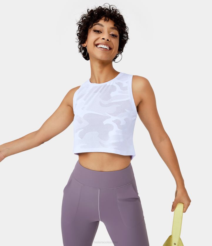 ropa activa blanco BBV2NZ1709 mujer Halara camiseta corta sin mangas holgada de camuflaje