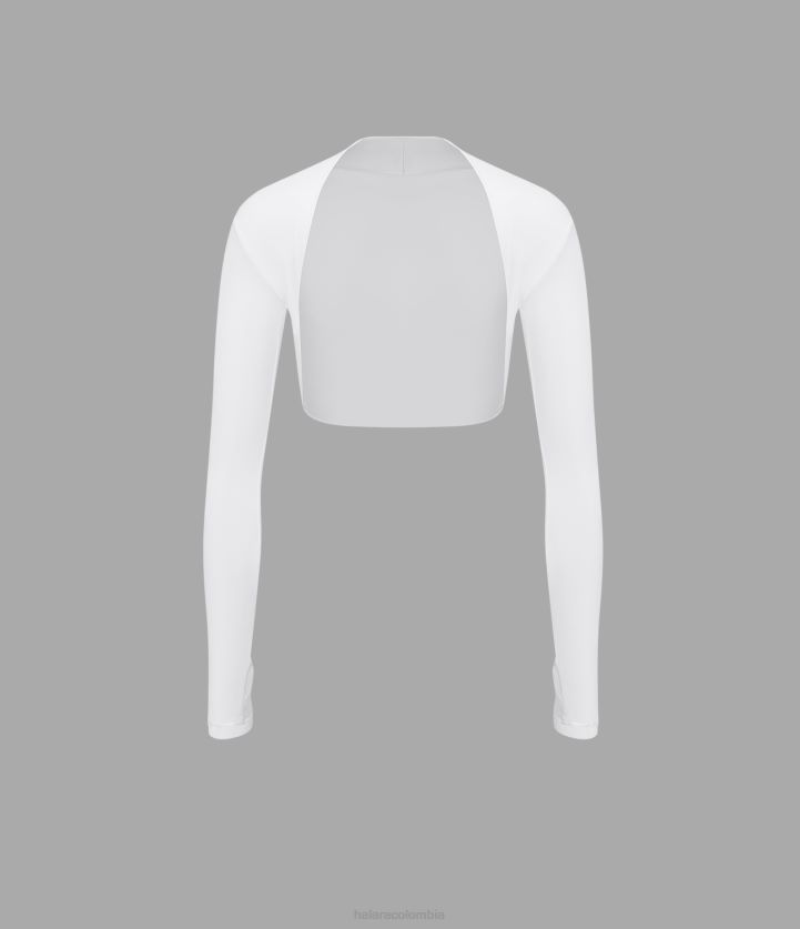 ropa activa blanco BBV2NZ1800 mujer Halara Top deportivo corto de manga larga con abertura para el pulgar, estilo airy, liso, de softlyzero, estilo encogimiento de hombros para golf