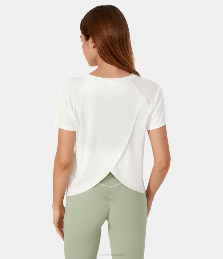 ropa activa blanco BBV2NZ1805 mujer Halara Top deportivo de yoga de tacto fresco de manga corta con dobladillo dividido de malla en contraste