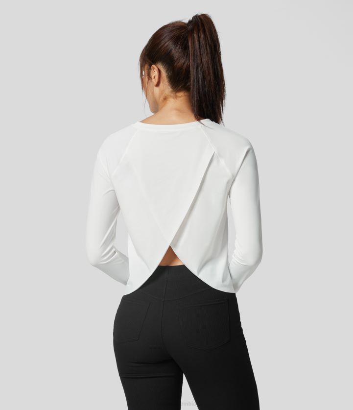 ropa activa blanco BBV2NZ1815 mujer Halara Top deportivo de yoga de tacto fresco de manga larga con dobladillo dividido de malla en contraste