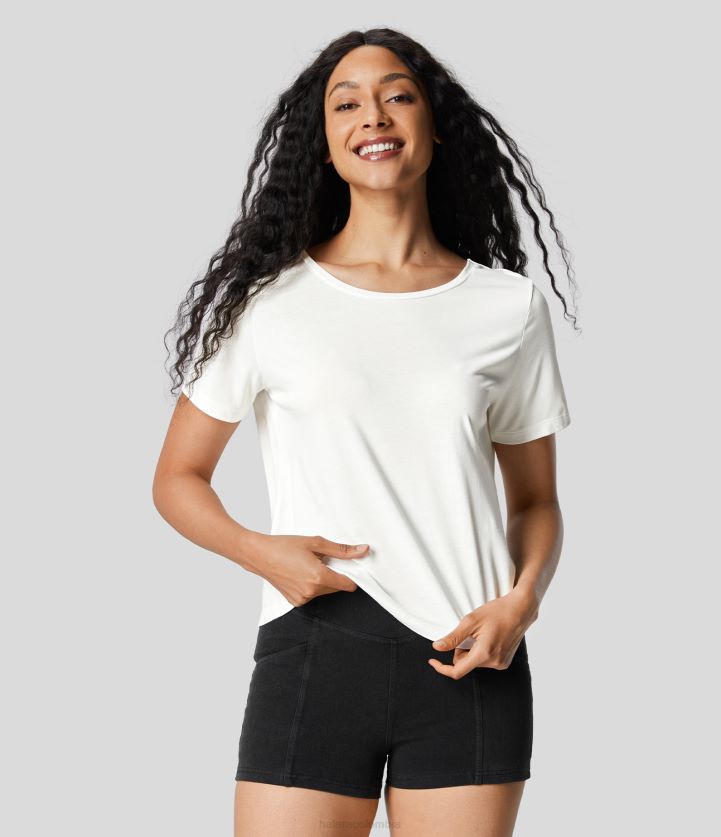 ropa activa blanco BBV2NZ1875 mujer Halara top deportivo de yoga de manga corta con espalda retorcida y entrecruzada recortada