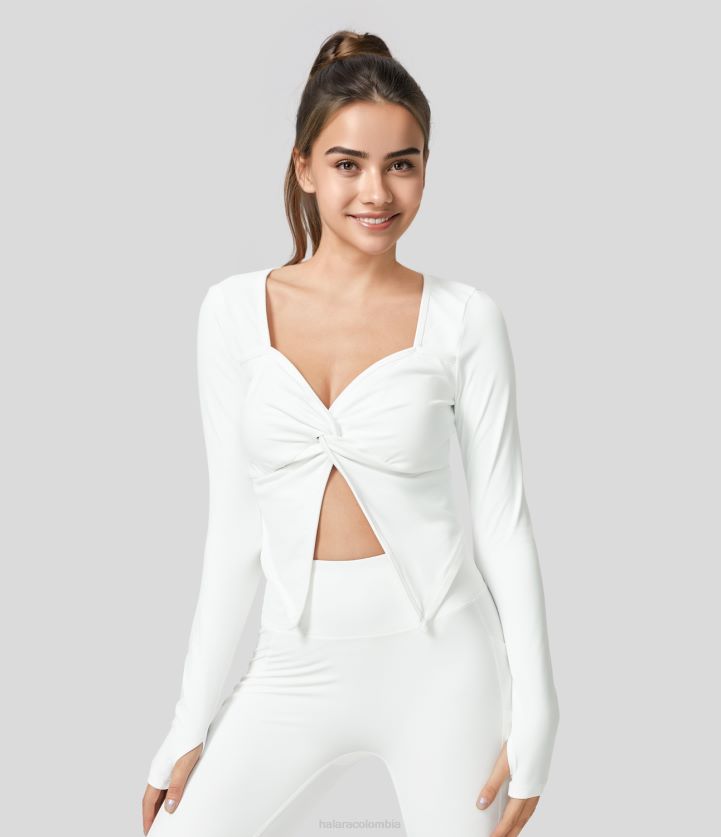 ropa activa blanco BBV2NZ1933 mujer Halara Top deportivo de yoga corto con agujero para el pulgar y abertura retorcida de felpa de Softlyzero