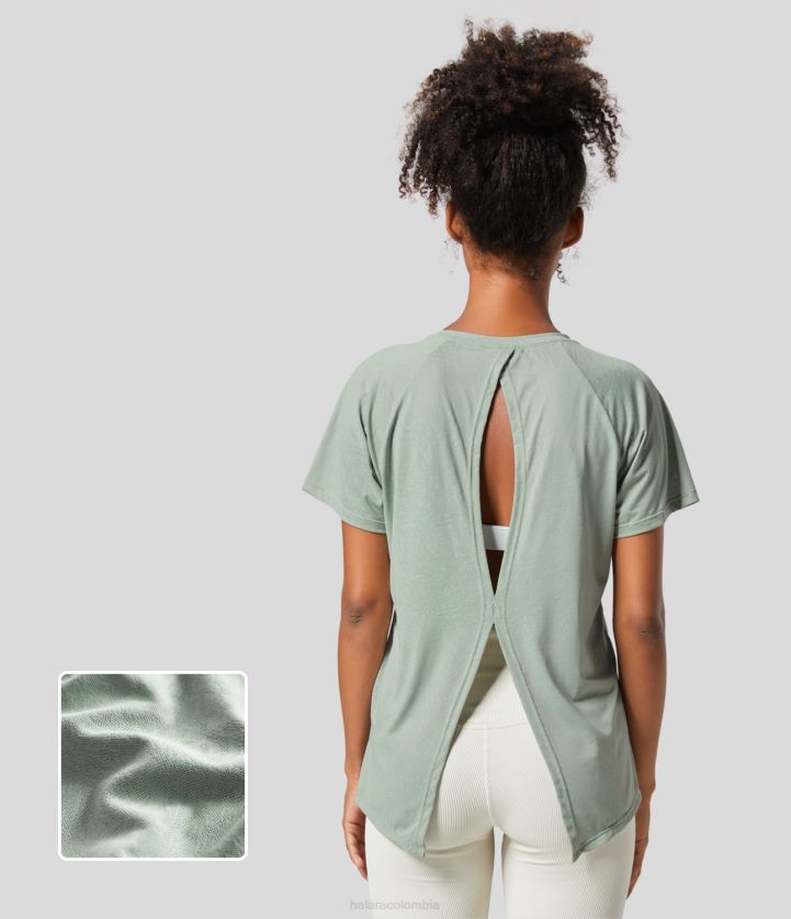 ropa activa jadeíta BBV2NZ1862 mujer Halara top deportivo de tenis en jacquard con aberturas