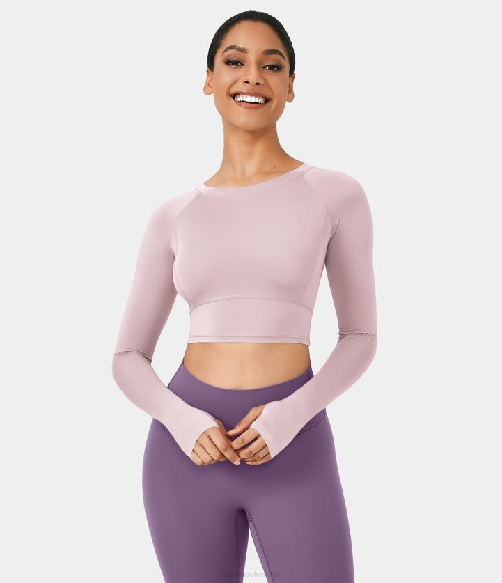 ropa activa lila pálida BBV2NZ1791 mujer Halara top deportivo de yoga corto con abertura para el pulgar y color liso