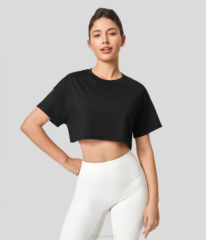 ropa activa negro BBV2NZ1799 mujer Halara top deportivo de baile suelto y recortado de manga corta