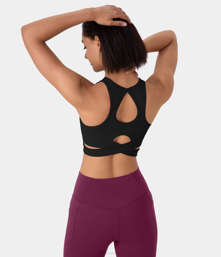 ropa activa negro BBV2NZ1887 mujer Halara Top deportivo de yoga recortado con cuello redondo y dobladillo cruzado con aberturas