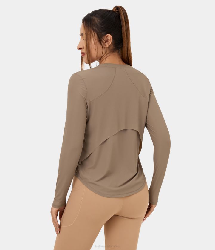 ropa activa ánfora BBV2NZ1867 mujer Halara top deportivo de yoga con malla en contraste y dobladillo curvado con cuello redondo