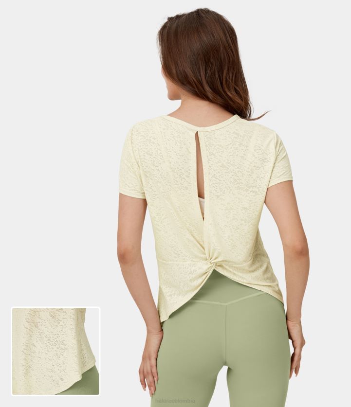 ropa activa original BBV2NZ1922 mujer Halara Top deportivo de yoga con dobladillo retorcido y corte de manga corta con cuello redondo