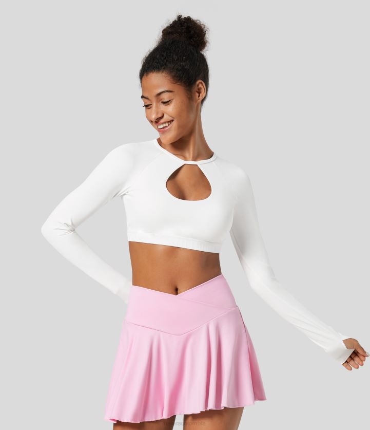 ropa activa original BBV2NZ1935 mujer Halara Camiseta deportiva de tenis de secado rápido recortada sin espalda con orificio para el pulgar y cuello redondo