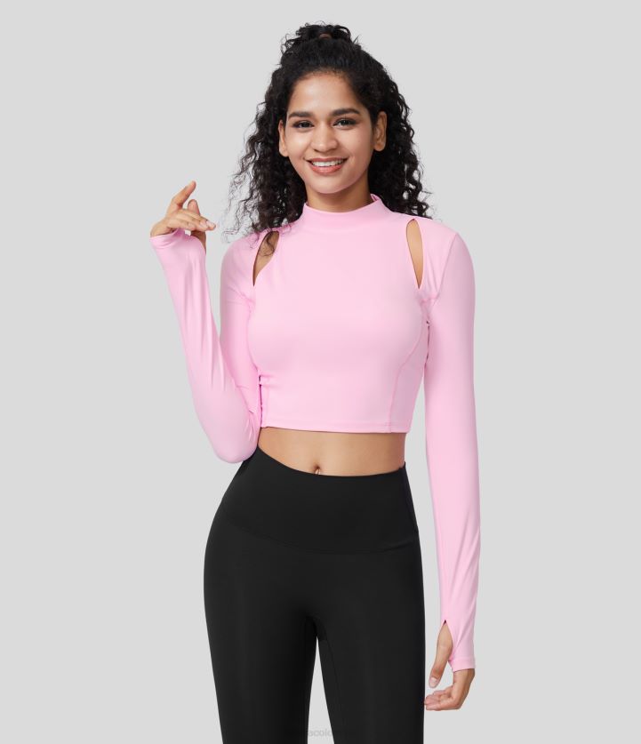 ropa activa ramillete BBV2NZ1906 mujer Halara Top deportivo corto de yoga con cuello alto y aireado de Softlyzero, abertura para el pulgar y tacto fresco