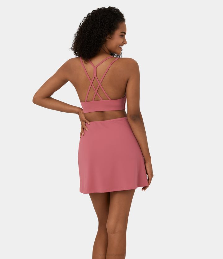 ropa activa Rosa del desierto BBV2NZ890 mujer Halara Vestido casual mini sin espalda, cruzado, con tirantes dobles y aireado de softlyzero