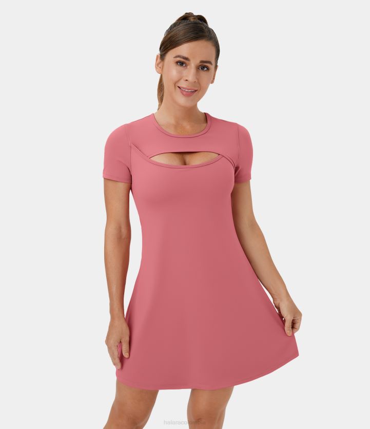 ropa activa Rosa del desierto BBV2NZ919 mujer Halara vestido activo de mini golf con aberturas y cuello redondo de felpa de softlyzero