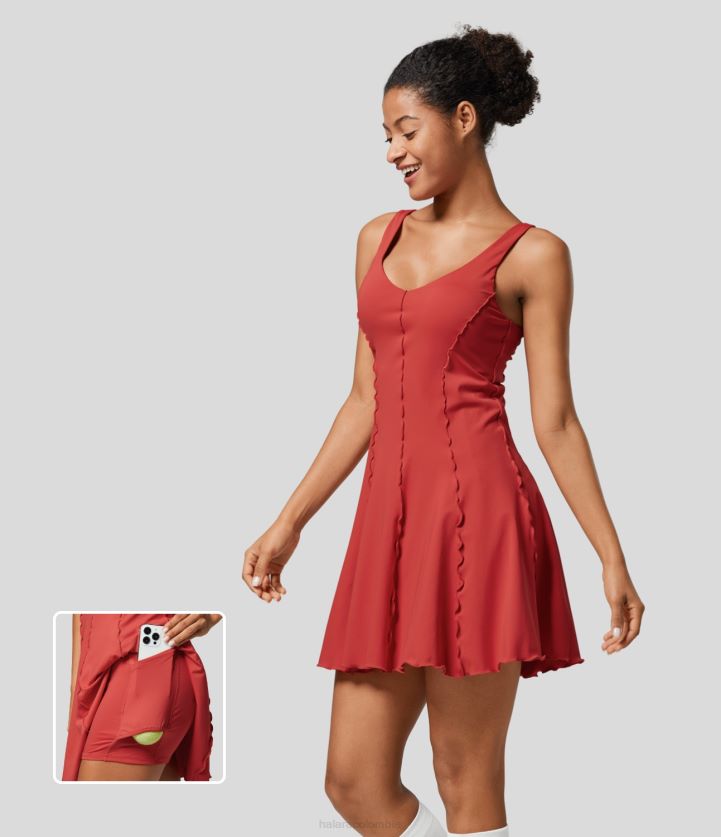 ropa activa amapola valiente BBV2NZ927 mujer Halara vestido activo de tenis mini sin mangas con bolsillo 2 en 1 y espalda descubierta y secado rápido