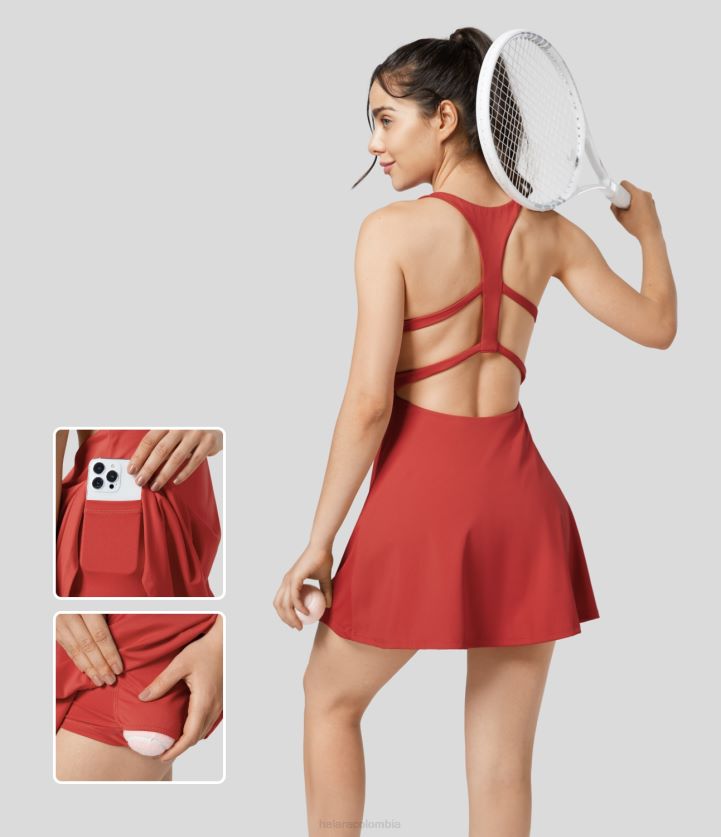 ropa activa amapola valiente BBV2NZ967 mujer Halara Mini vestido activo de tenis acampanado de secado rápido con bolsillo 2 en 1 y abertura en la espalda