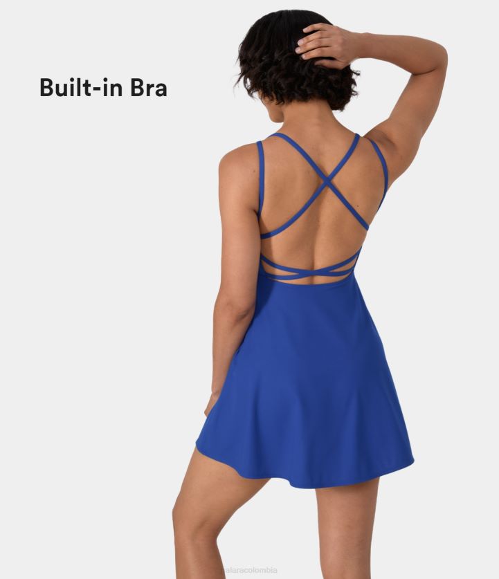 ropa activa aster azul BBV2NZ786 mujer Halara vestido activo de baile mini slip acampanado sin espalda entrecruzado