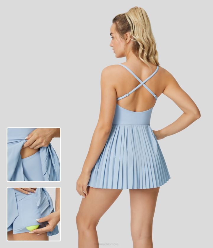 ropa activa azul hielo fino BBV2NZ961 mujer Halara vestido activo de tenis mini slip de secado rápido con bolsillo lateral plisado y espalda descubierta de 2 piezas