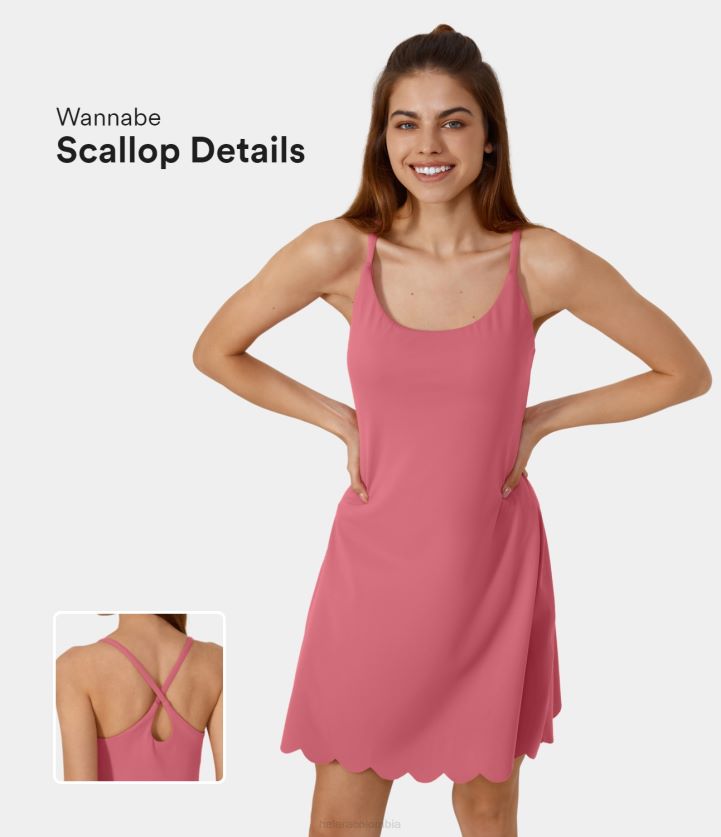 ropa activa begonia roja BBV2NZ941 mujer Halara Vestido activo de yoga 2 en 1 con dobladillo festoneado, cruzado y sin espalda de felpa de softlyzero