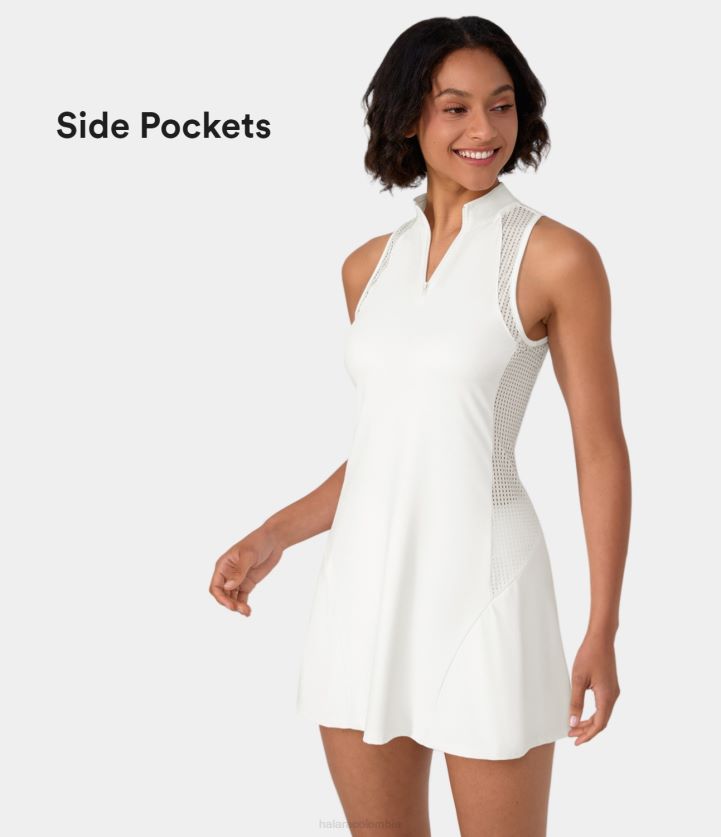ropa activa blanco BBV2NZ791 mujer Halara Mini vestido activo de tenis de 2 piezas con bolsillo lateral de malla en contraste y media cremallera