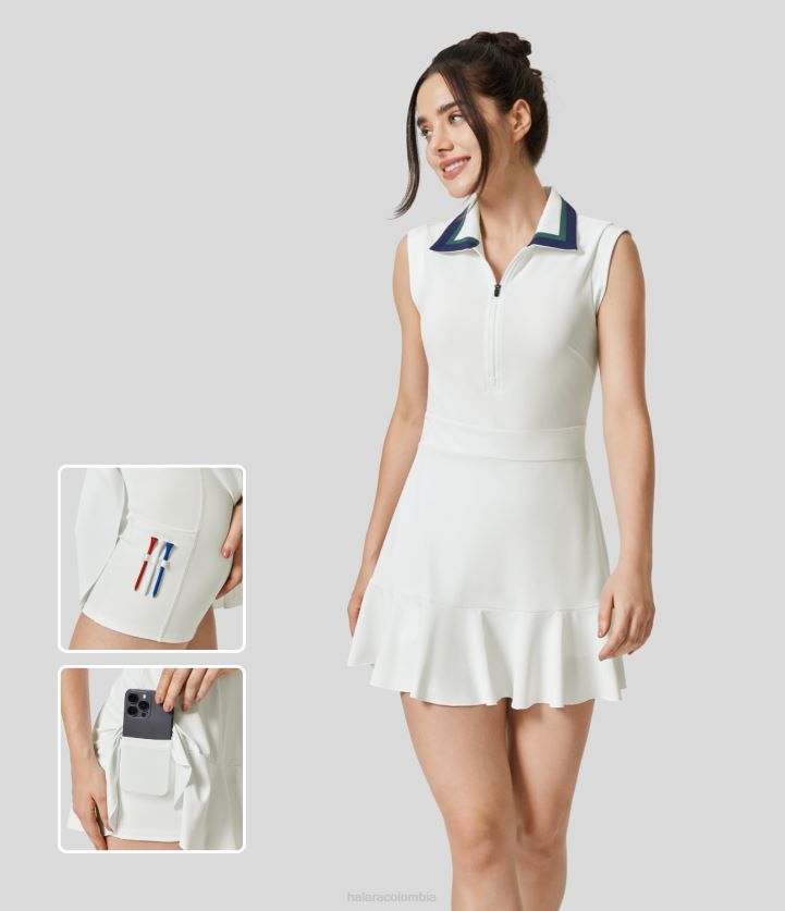 ropa activa blanco escarcha BBV2NZ836 mujer Halara cuello con cremallera bolsillo de 2 piezas tacto fresco vestido activo de mini golf-bolsillo para camiseta de golf