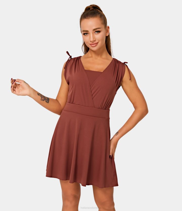 ropa activa brandy marrón BBV2NZ911 mujer Halara Minivestido informal con bolsillo 2 en 1, cordón ajustable y parte superior de tubo
