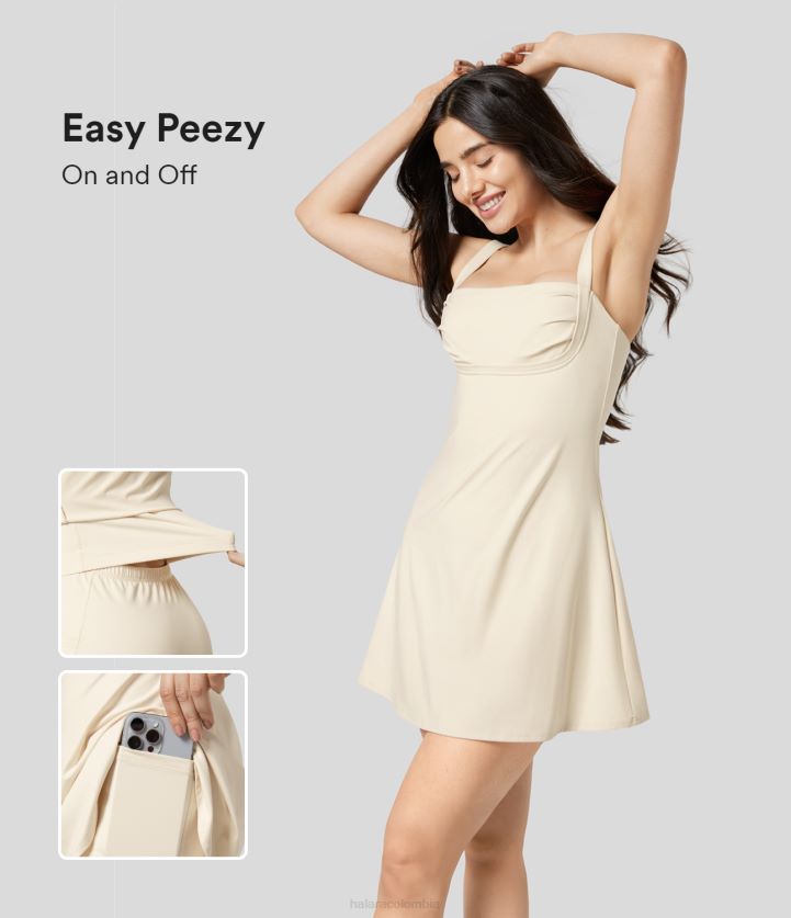 ropa activa estrella solitaria BBV2NZ813 mujer Halara Softlyzero minivestido activo de yoga 2 en 1 con bolsillo y espalda descubierta de felpa, edición easy peezy