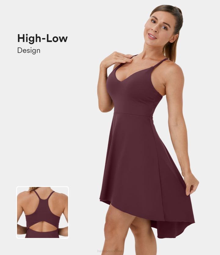 ropa activa higo BBV2NZ859 mujer Halara Vestido activo de baile con escote en V, espalda cruzada, espalda descubierta y corte alto y bajo