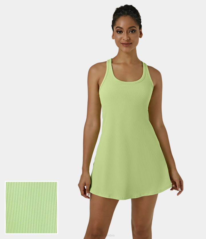 ropa activa matcha latte - verde pálido BBV2NZ931 mujer Halara Vestido activo de baile de ballet con mini barra y bolsillo 2 en 1 con espalda cruzada y espalda cruzada de punto acanalado