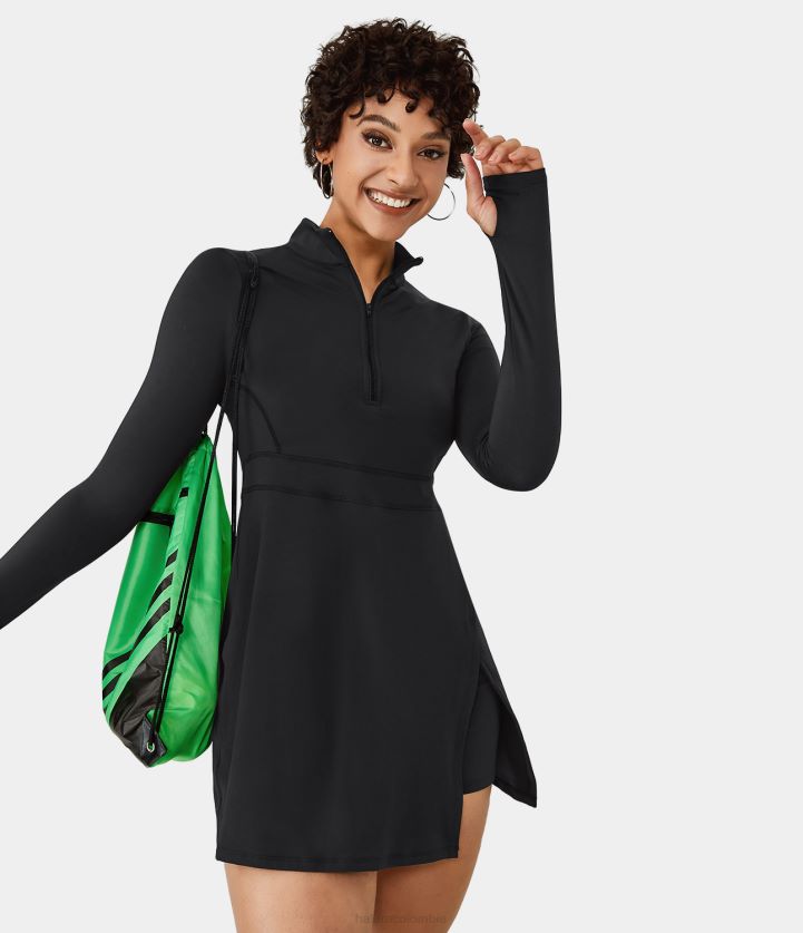 ropa activa negro BBV2NZ776 mujer Halara Vestido activo de tenis con bolsillo de 2 piezas y abertura para el pulgar con media cremallera