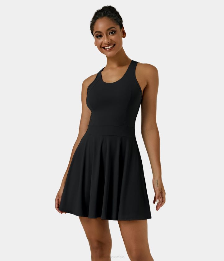ropa activa negro BBV2NZ785 mujer Halara vestido activo de mini golf acampanado con espalda cruzada y espalda descubierta