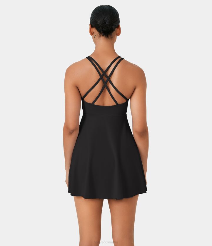 ropa activa negro BBV2NZ881 mujer Halara Vestido activo de baile sin espalda, entrecruzado, de 2 piezas, con bolsillo y vuelo