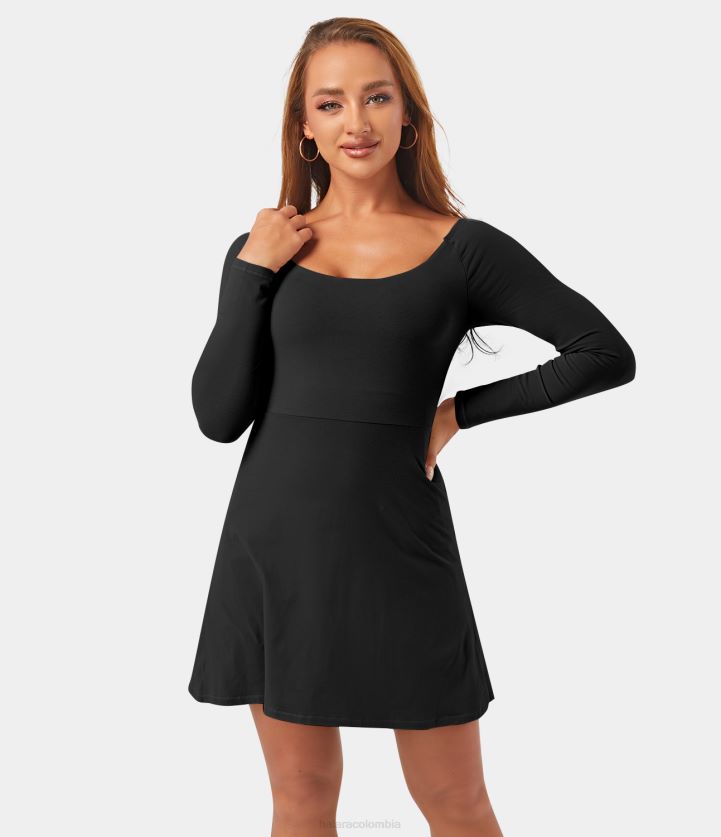 ropa activa negro BBV2NZ899 mujer Halara vestido activo de mini tenis con bolsillo 2 en 1 de manga larga