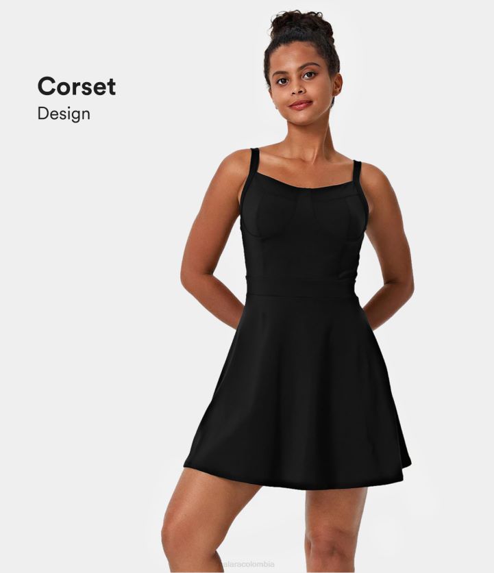 ropa activa negro BBV2NZ934 mujer Halara Vestido activo de pickleball mini con corsé sin espalda de felpa de softlyzero