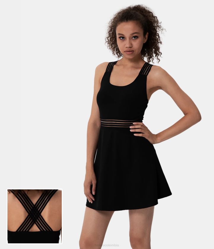 ropa activa negro BBV2NZ936 mujer Halara mini vestido activo de yoga de malla en contraste entrecruzado sin espalda